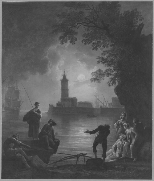 Coast with a Lighthouse in Moonlight, , Pierre-Jacques Volaire