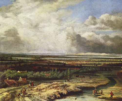 An Extensive Landscape with a Hawking Party, 1650, Philips Koninck
