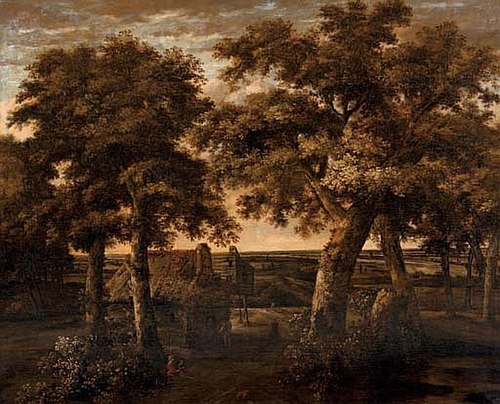 Landscape with a cottage surrounded by trees, 1661, Philips Koninck