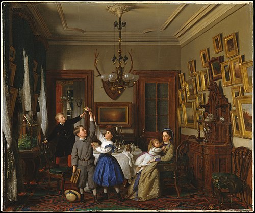 The Contest for the Bouquet: The Family of Robert Gordon in Their New York Dining-Room, 1866, Seymour Joseph Guy