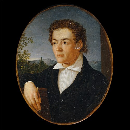 Brustbild eines jungen Mannes vor einer Abendlandschaft, , Philipp Otto Runge