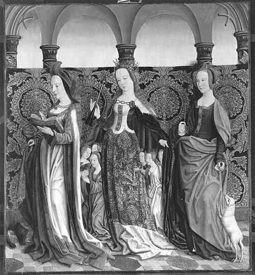 Beschneidungsaltar: Die hll. Columba, Ursula und Agnes, , Maître de la Sainte Parenté l'Ancien