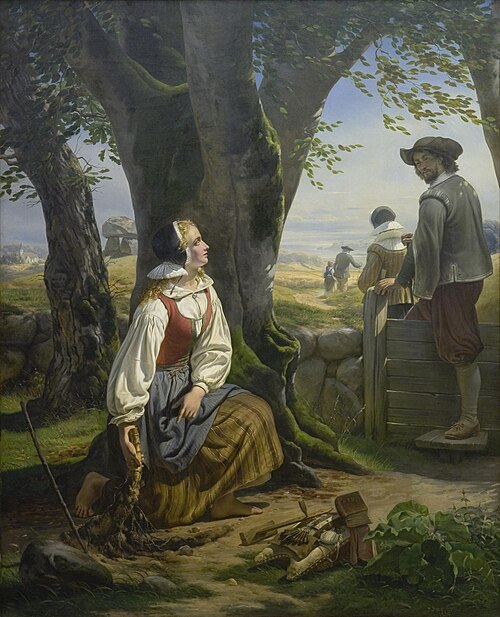 Kirsten Svendsdatter découvre la Corne d'or à Gallehus le 20 juillet 1639, 1859, Niels Simonsen