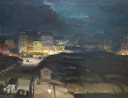Approach to the Bridge at Night, 1913, George Bellows