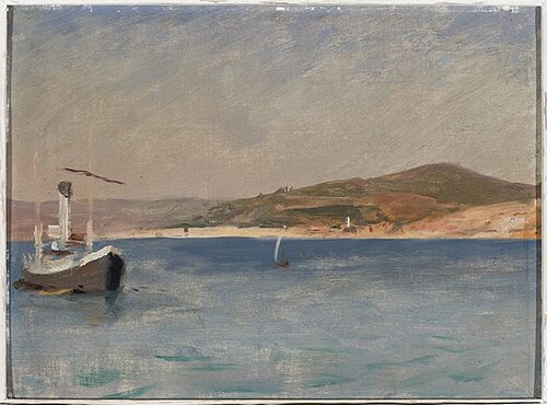 Sea with a ship at the coast. From the journey to Constantinople, 1893, Ian Tsionglinski