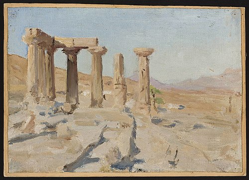 Temple of Apollo and Mount Parnassus in Corinth. From the journey to Greece, 1905, Ian Tsionglinski
