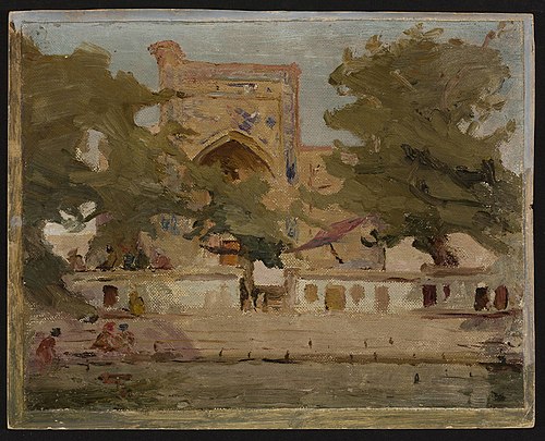 Old Bukhara – mosque on the lake. From the journey to Turkestan, 1912, Ian Tsionglinski