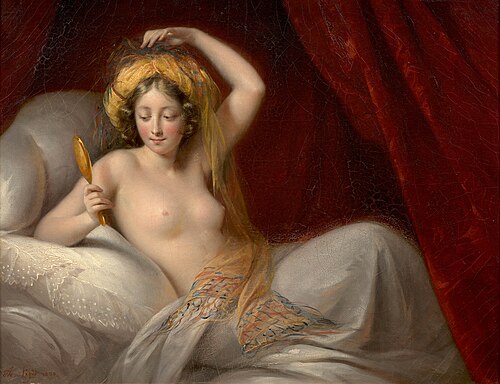 Femme allongée ajustant sa coiffe, 1830, Aimée Brune-Pagès