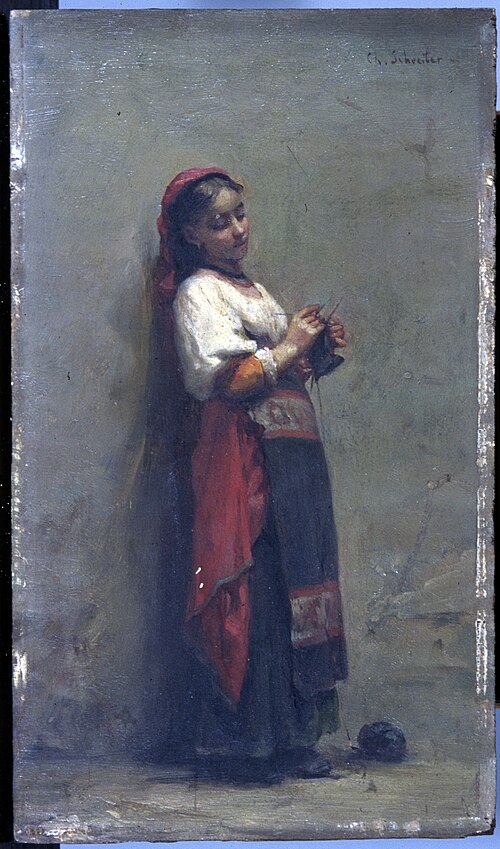 Jeune Italienne tricotant, 1850, Charles-Baptiste Schreiber