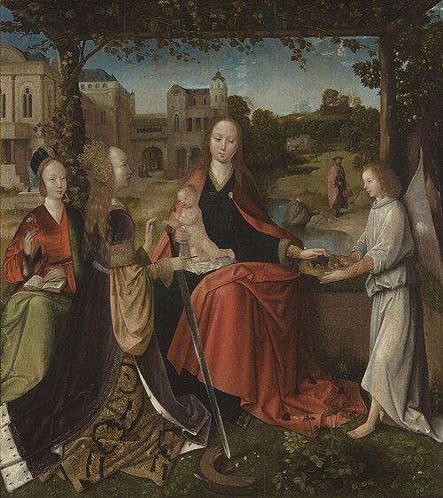 Virgin and Child, with Saint Catherine of Alexandria, a Female Saint, and an Angel, 1512, Master of Hoogstraeten