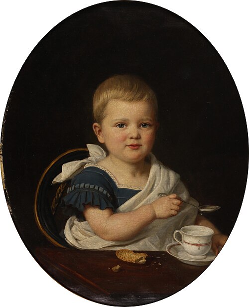 Bildnis eines Kleinkindes beim Frühstück, 1879, Bernhard Reinhold