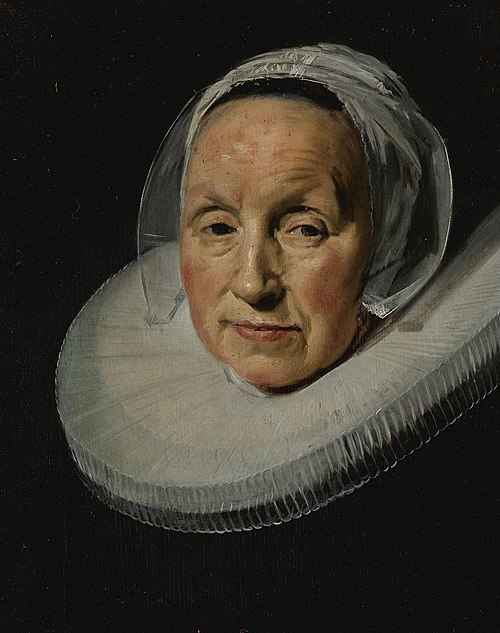 portrait of a woman with enlarged ruff and cut down from original size, 1640, Frans Hals