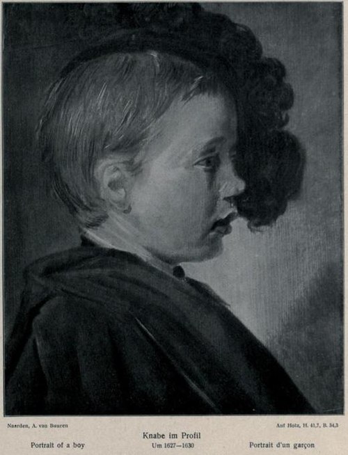 Boy in profile wearing a feathered beret, 1640, Frans Hals