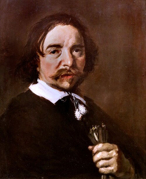 Portrait of a man with a tassle collar holding gloves or flax, 1606, Frans Hals