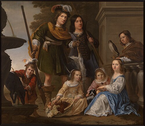 Family portrait of the children of Maerten Harpertsz. Tromp (1598-1653), 1650, Jacob Willemsz. Delff II