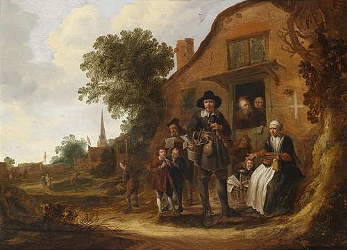Travelling musician before a cottage, 1650, Jacob Spreeuwen