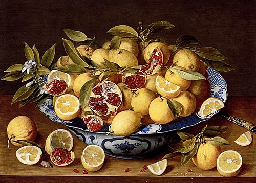 A Still Life Of A Wanli Kraak Porcelain Bowl Of Citrus Fruit And Pomegranates On A Wooden Table, , Jacob van Hulsdonck