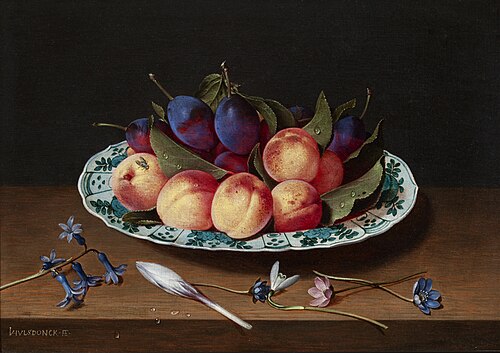 Nectarines and plums in a Wan Li dish, 1626, Jacob van Hulsdonck