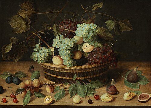 Still life with fruit basket, 1623, Jacob van Hulsdonck