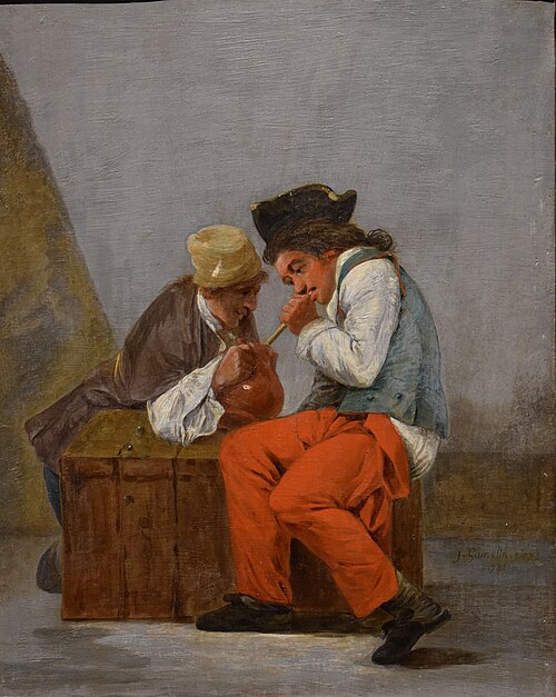 Deux jeunes soldats buvant à la cruche, 1781, Jacques Gamelin