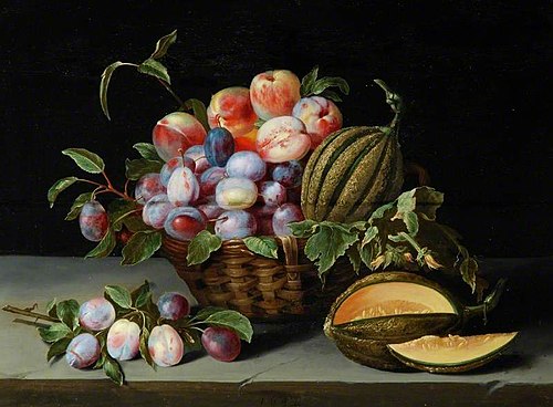 Still Life, Plums, Melons and Peaches, 1642, Jacques Linard