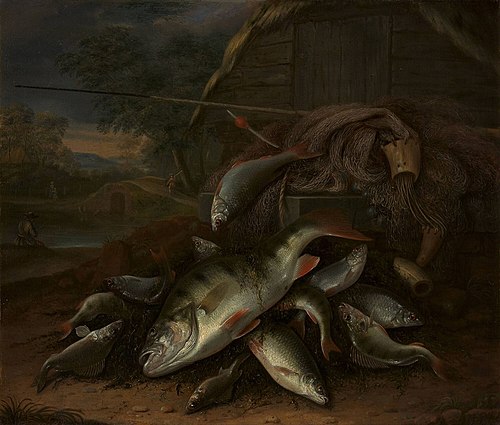 Fish, lying on nets, 1684, Jacob Gillig