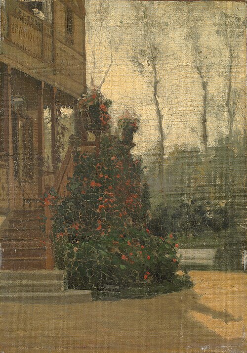 View of the back of a house with a garden, 1883, Willy Martens