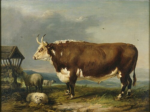 Hereford Bull with Sheep by a Haystack, 1818, James Ward