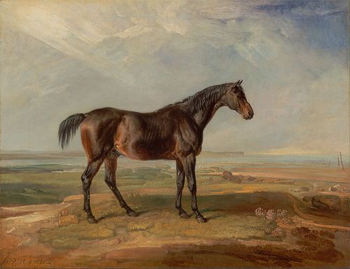 Dr. Syntax, a Bay Racehorse, Standing in a Coastal Landscape, an Estuary Beyond, 1820, James Ward