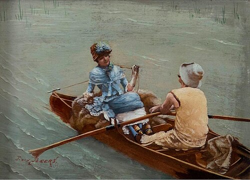 Romantic couple in a boat, 1893, Jan van Beers