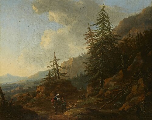 Southern mountain landscape with tall pines, , Jan Wils