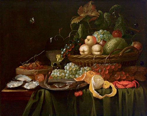 Fruit still life with oysters, 1675, Jan Son