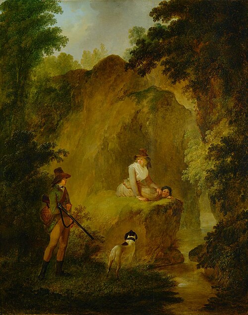Der Künstler als Jäger mit Gattin und Schwägerin am Sihlsprung, 1794, Heinrich Freudweiler
