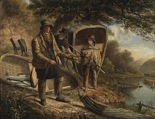 Salmon netting in Wales, 1840, Hugh Hughes