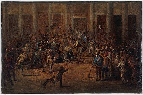 La mort de Flesselles, prévôt des marchands, devant l'Hôtel de Ville, le 14 juillet 1789, 1784, Jean-Baptiste Lallemand