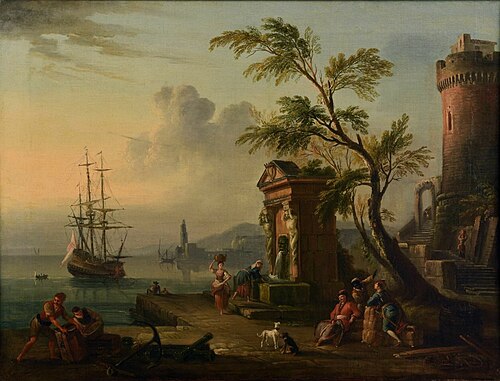 Vue d'un port avec fontaine, 1741, Jean-Baptiste Lallemand