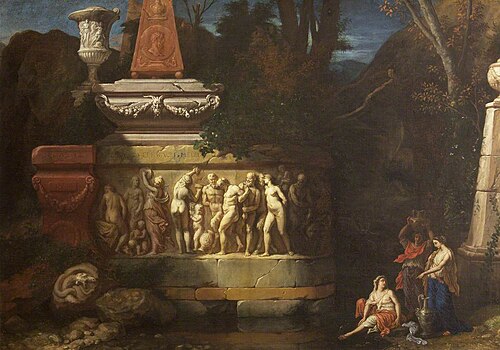Three Nymphs by a Pool before a Sarcophagus, , Henry Ferguson
