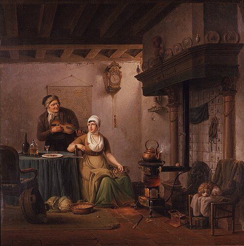 Interieur met twee figuren of De amateur-violist, 1800, Pieter Fontijn