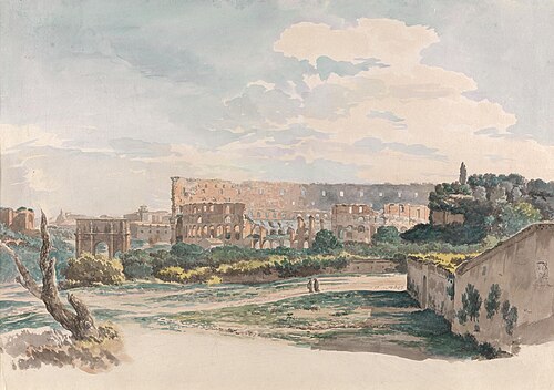 The Colosseum from the Caelian Mount, with the Arch of Constantine and a View of the Forum, Rome., , Carlo Labruzzi