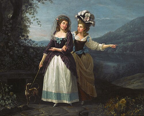 Aleksandra and Izabela Potocka taking a stroll near lake Albano (Lubomirski sisters)., , Carlo Labruzzi