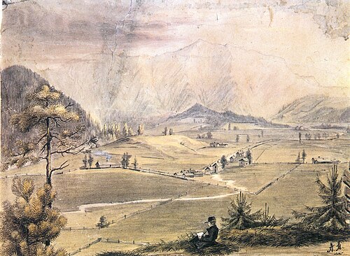 Blick auf die Falkenmauer aus der Gegend von Kremsmünster, 1825, Adalbert Stifter