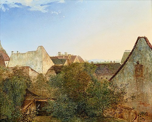 Blick über Wiener Vorstadthäuser (Beatrixgasse), 1839, Adalbert Stifter