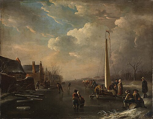 Winterlandschaft mit Eisläufern, 1800, Andries Vermeulen