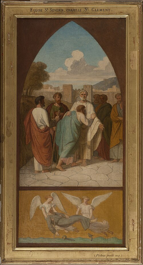 Esquisse pour l'église Saint -Séverin : Le pape saint Clément envoyant des missionnaires dans les Ga, 1857, Auguste Pichon