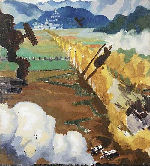 'Sopwith Camel' Patrol Attacking an Austrian Aerodrome near Sacile, Italy, 1918, Sydney William Carline