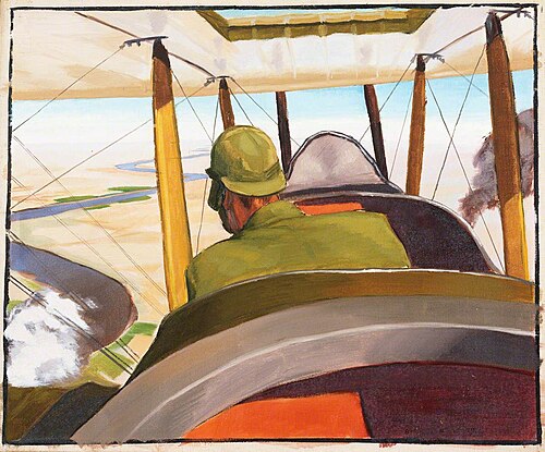 A British Pilot in a BE2c Approaching Hit along the Course of the River Euphrates, July 1919, 1919, Sydney William Carline