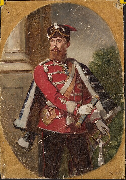 Portrait of a man in the uniform of the Imperial Guard hussar officer, , Jean Lulvès