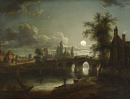 Chertsey Bridge by Moonlight, 1827, Sebastian Pether