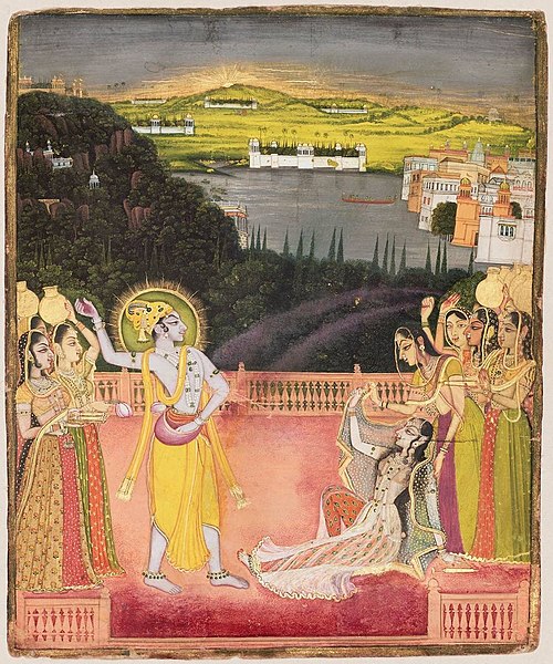 Krishna Celebrates Holi with Radha and the Gopis, 1750, Nihâl Chand