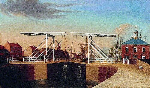 An East View of the Bridge and New Dock at Kingston upon Hull, 1782, Robert Thew